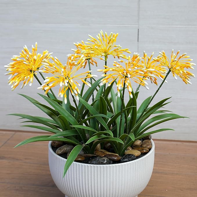 Fake Plants Outdoor with Flowers Artificial Agapanthus Large Plastic Faux Flower 8 Bundles 18.9 in Spring Summer Decoration for Patio Front Porch Platers Decor Outside