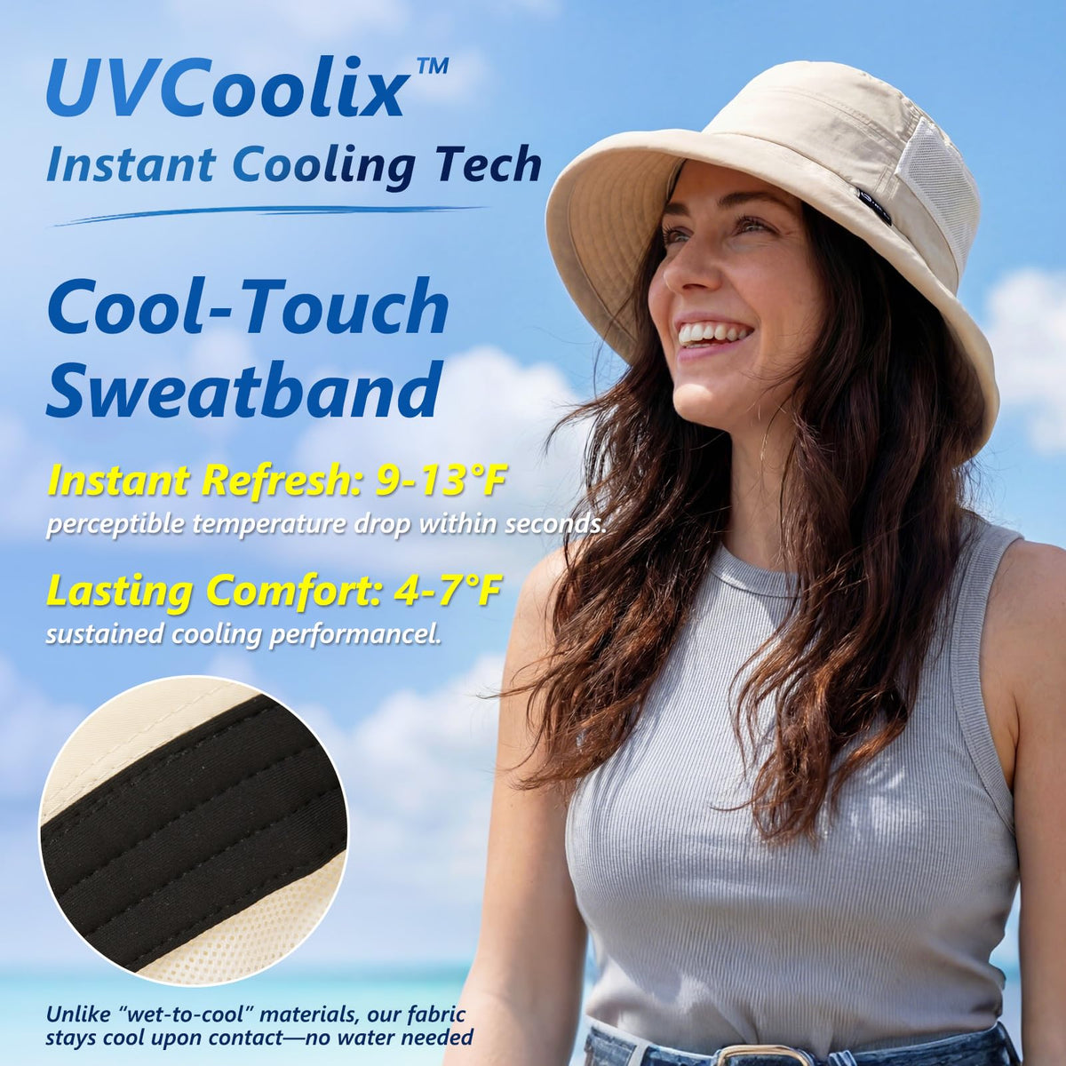 TOP-EX UVCoolix™ Cooling Sun Hat for Women with Ponytail Hole Wide Brim SPF 50 UV Protection Packable Bucket Hat for Travel Beach Gardening Hiking Fishing Camping with Chin Strap Beige L/XL