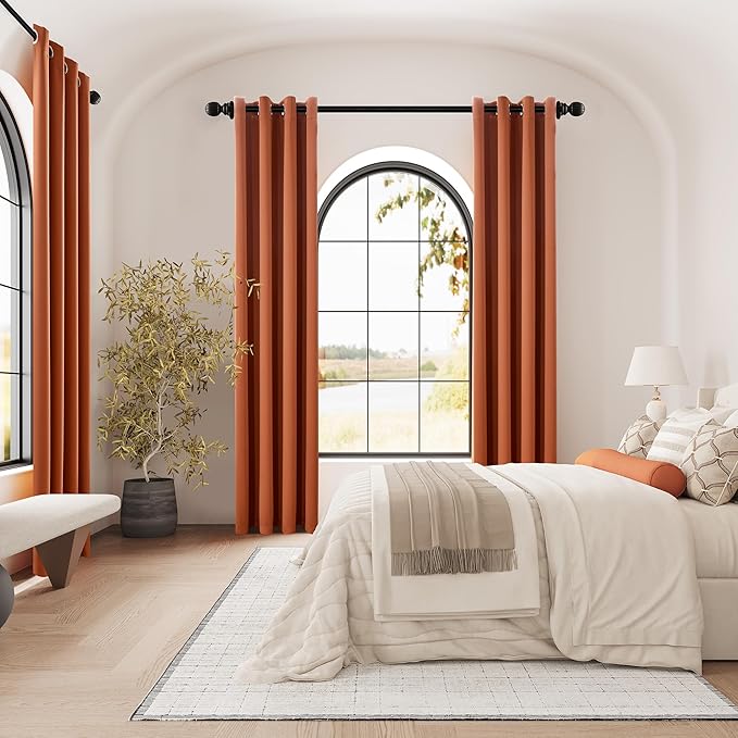 DUALIFE 96 Inch Curtains for Living Room Burnt Orange Rust Curtains for Bedroom Thermal Insulated Grommet Window Treatment Panels 52 x 96 Inch Length