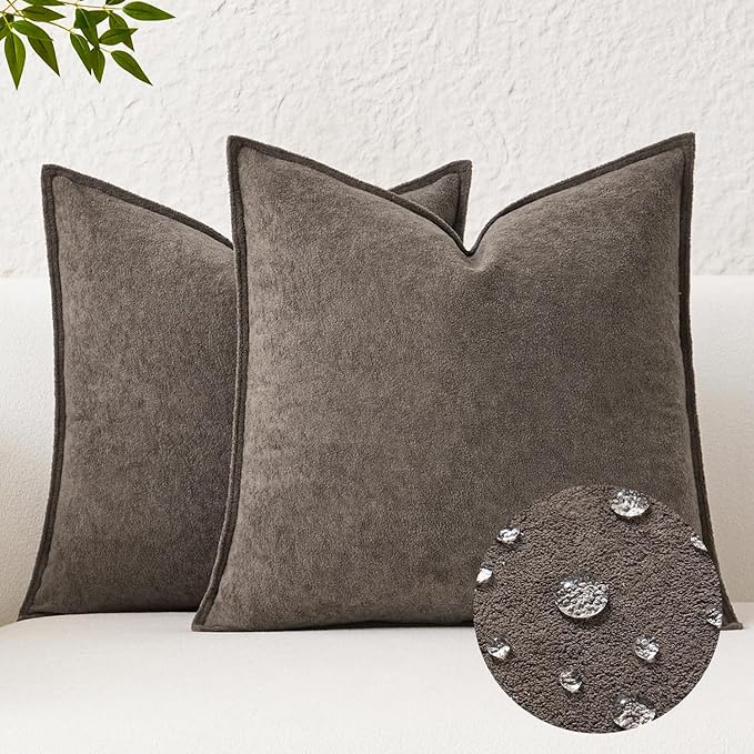 Kevin Textile Waterproof Decorative Pillow Covers Coco Brown 22x22 Inch Pack of 2 Soft Boucle Textured Euro Pillowcases Elegant Accent Pillows for Couch Sofa Chair Bed Home Decor Indoor Outdoor