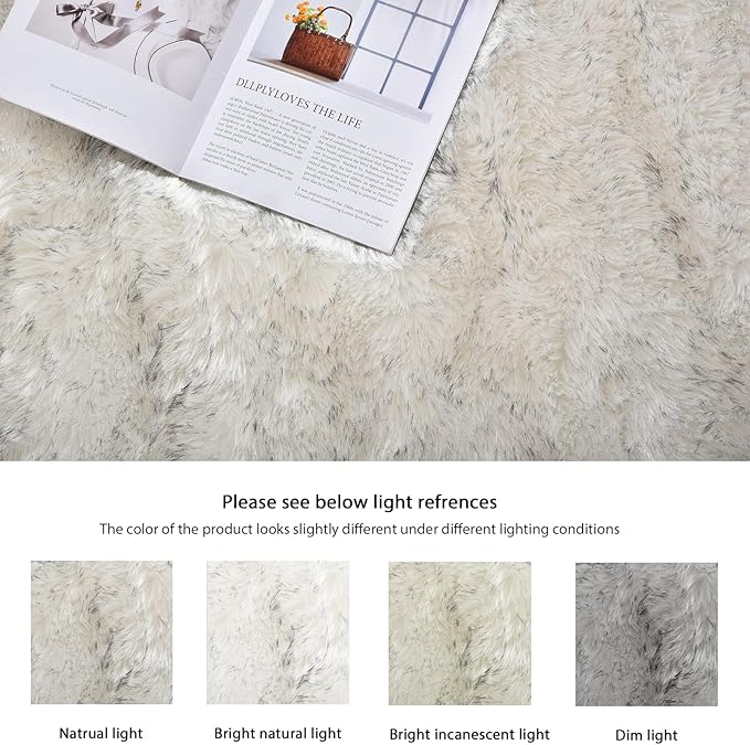 White and Grey Ultra Soft Faux Fur Shaggy Runner Rug 2x6 for Nursery Teen Room Dormitory Living Room Washable Furry Area Rug Décor