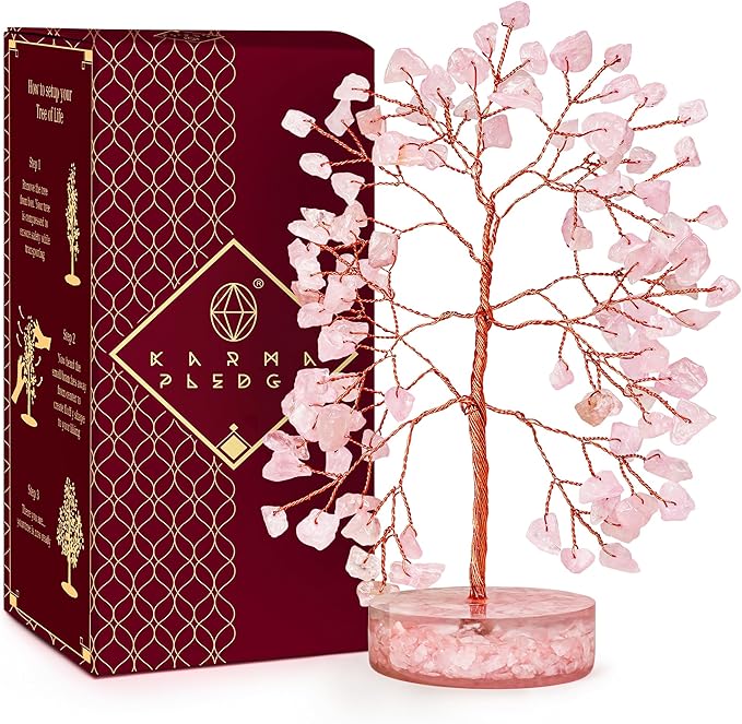 Crystal Tree for Home and Office Decor, Rose Quartz Chakra Healing Stones Handmade Feng Shui Tree of Life for Positive Energy, Money, Good Luck, Christmas Decor, Birthday Gifts for Women, Mom