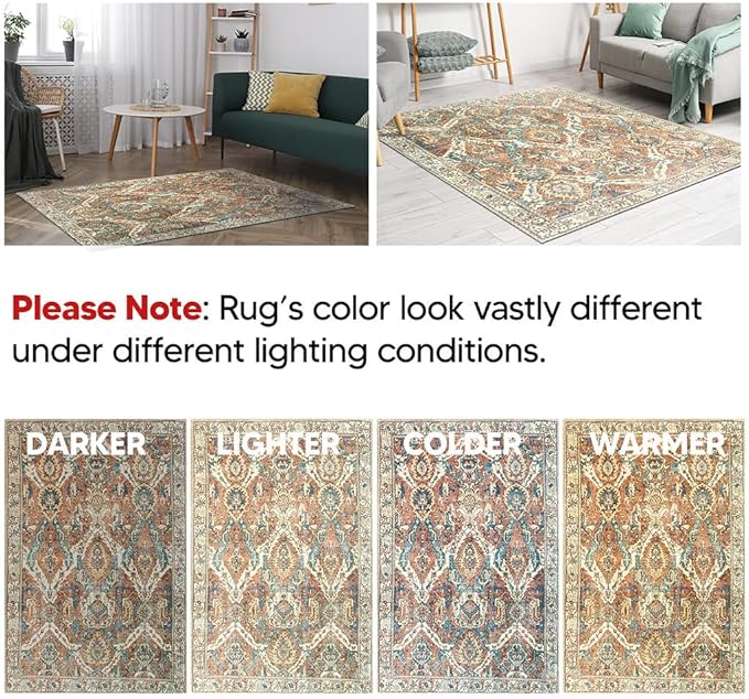 Keen Home Design 2x12 Rug - Machine Washable Runner with Non-Slip Backing, Ideal for Hallway, Entryway, Kitchen, Laundry Room - Vintage, Easy Clean, Durable, Low Pile Rug - (2'6" x 12')
