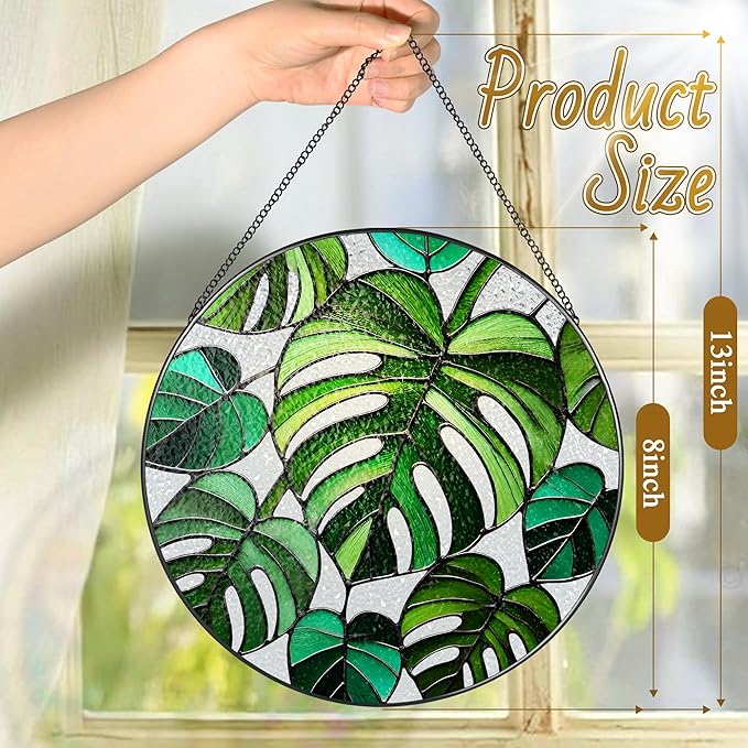 Stained Glass Window Hanging, 8 Inch Monstera Plant Stained Glass Suncatcher, Plant Sun Catcher, Plant Lover Decor, Plant Lover Gifts, Mother's Day, Birthday, Housewarming, Christmas, Festival Gifts