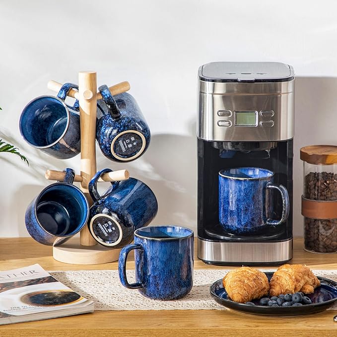 vancasso STARRY Coffee Mugs Set, 16 oz Ceramic Coffee Cups for Americano Hot Tea Iced Coffee Cold Brew Cocoa Milk Stoneware Mugs Set of 6, Dishwasher & Microwave Safe, Blue