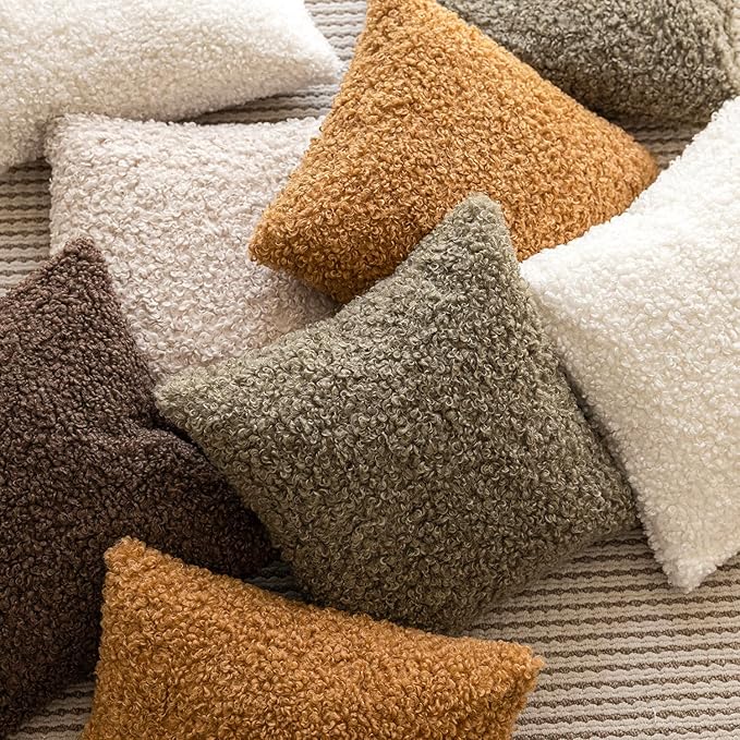 Foindtower 2 Pieces 22x22 Inch Sage Green, Faux Fur Throw Pillow Cover Accent Sherpa Pillow Fuzzy Soft Pillowcases Sheepskin Decorative Fleece Cushion Case for Bed Couch Living Room