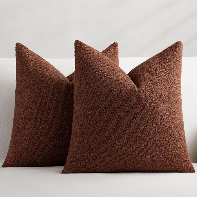 Fall Decorative Throw Pillow Covers 22 x 22 Inch, Set of 2, Thanksgiving Autumn Harvest Decor Boucle Cushion Pillow Cover for Couch Bedroom Sofa Living Room, Burnt Orange