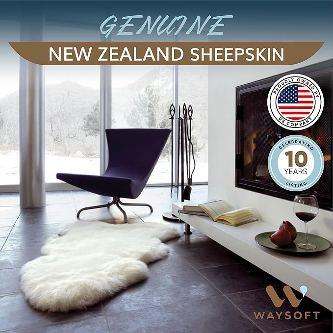 WaySoft New Zealand Sheepskin Area Rug – Genuine Fluffy Wool, Multiple Sizes, Bedroom or Living Room Decor(2ft x 6ft,Grey Beige)