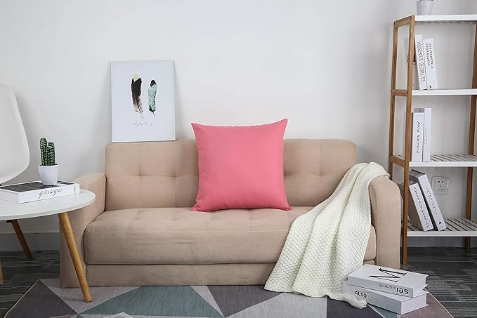 TangDepot Handmade Decorative Solid 100% Cotton Canvas Throw Pillow Covers/Cushion Covers, 45 Colors Available - (20" x20" , Pink, 2 Count (Pack of 1))