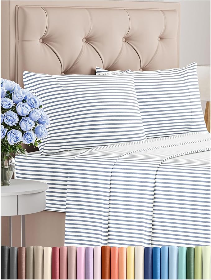 King Size 4 Piece Sheet Set - Comfy Breathable & Cooling Bed Sheets Set - Hotel Luxury Bedding for Women, Men, Kids, Teens, Boys & Girls - Deep Pockets, Soft, Wrinkle Free - Oeko-Tex - Blue Stripes 2