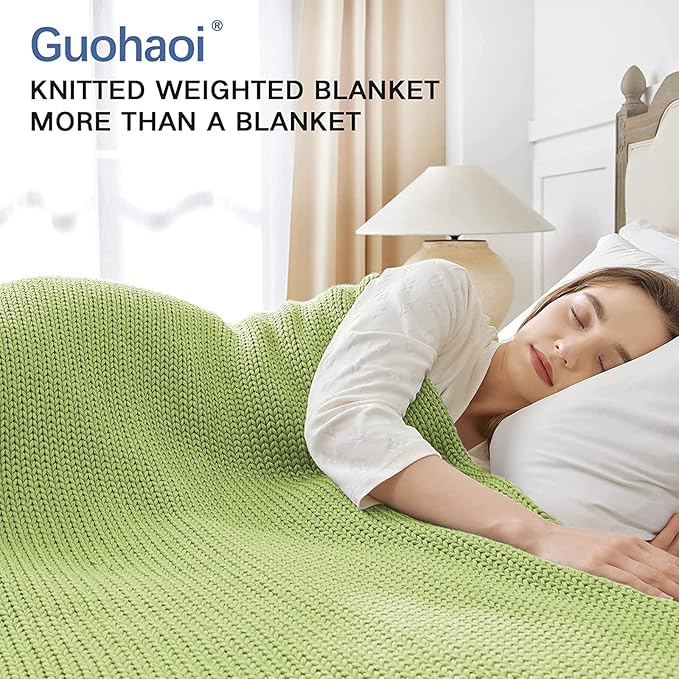 Guohaoi Knitted Weighted Blanket for Adults (Light Green 48"x72" 12lbs) No Beads Cooling Throw Blanket for Hot Sleepers, Home Decor Breathable Chunky Knit Heavy Blanket Use on Full Size Bed