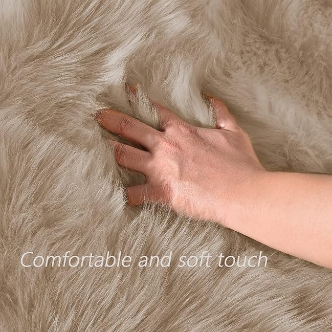 Latepis Brown Beige Faux Sheepskin Fur 2x8 Runner Rug for Hallway Non-Slip Furry Rugs for Bedroom Living Room Rugs for Home Decor Rectangle
