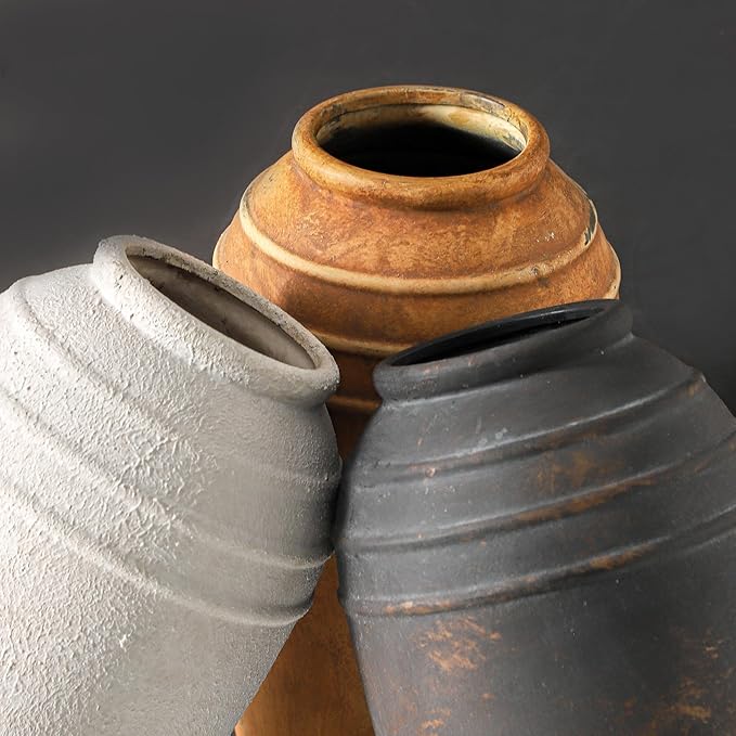 Large Ceramic Rustic Vase - 12.87 inch Tall Decorative Farmhouse Vase for Home Decor, Living Room, Shelf Decor, Enterway, Office, Table Decoration