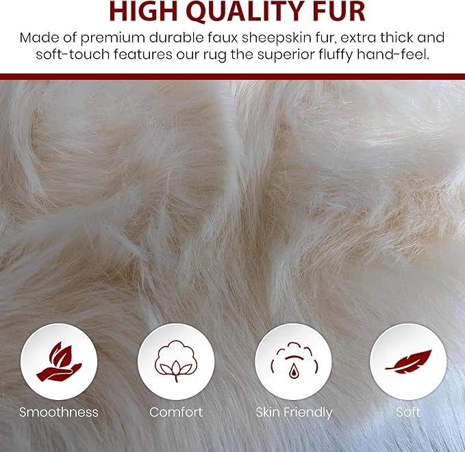 LAMBZY Faux Sheepskin Super Soft Hypoallergenic Silky Shag Rug for Living Room, Kids Room, Sofa (Single 2'x3', Cream)