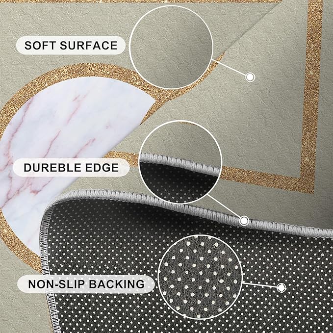 Abstract Marble Area Rugs Gilded Circle Rectangle Geometry Area Carpet Mid-Century Simple Rug Luxury Decor Rug for Living Room Door Mats Porch 5x6ft