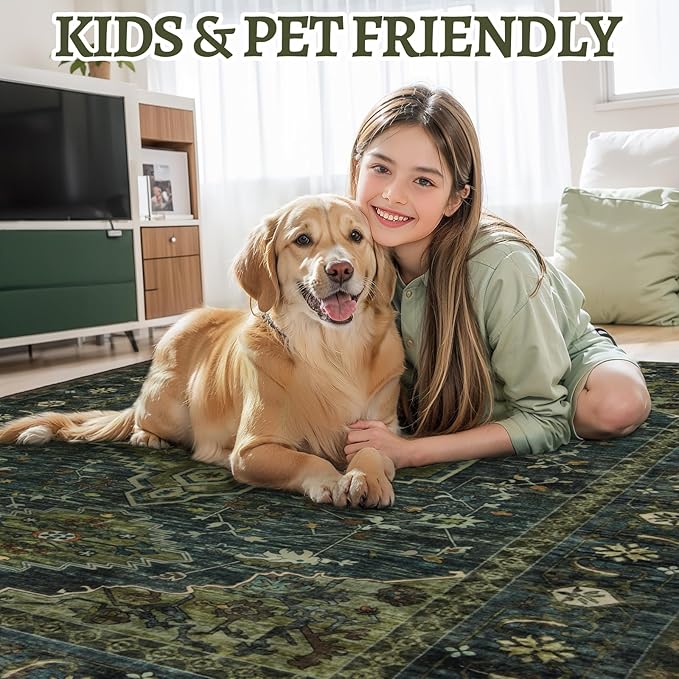 Tangsoo Oriental Small Washable Rugs for Entryway 2x3 Vintage Olive Green Rug Non Slip Small Area Rug, Front Door Boho Print Door Mat Indoor Entrance Soft Low Pile Throw Rug for Entry Kitchen Bedroom