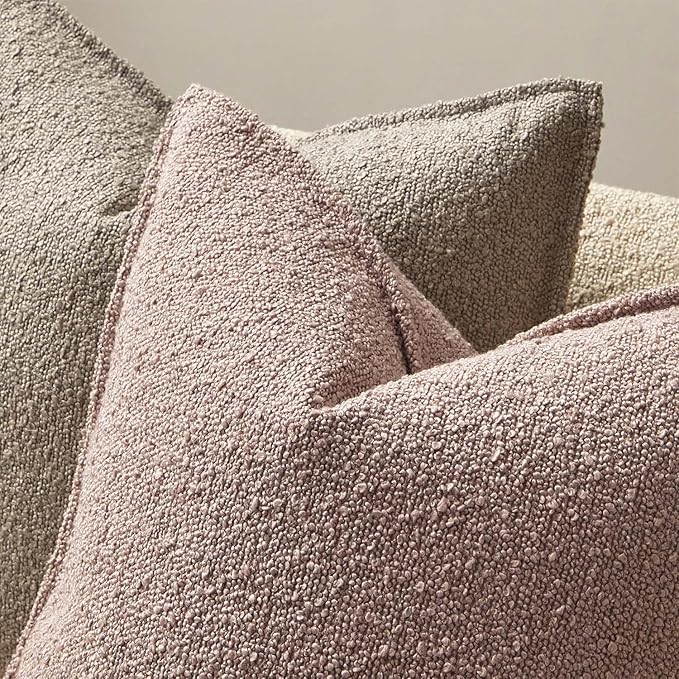 JUSPURBET Pink Decorative Pillow Covers 26x26 Set of 2 Throw Pillow Covers for Couch Sofa Bed Cozy Boucle Textured Cushion Covers Cases with Hidden Zipper for Living Room Home Decor