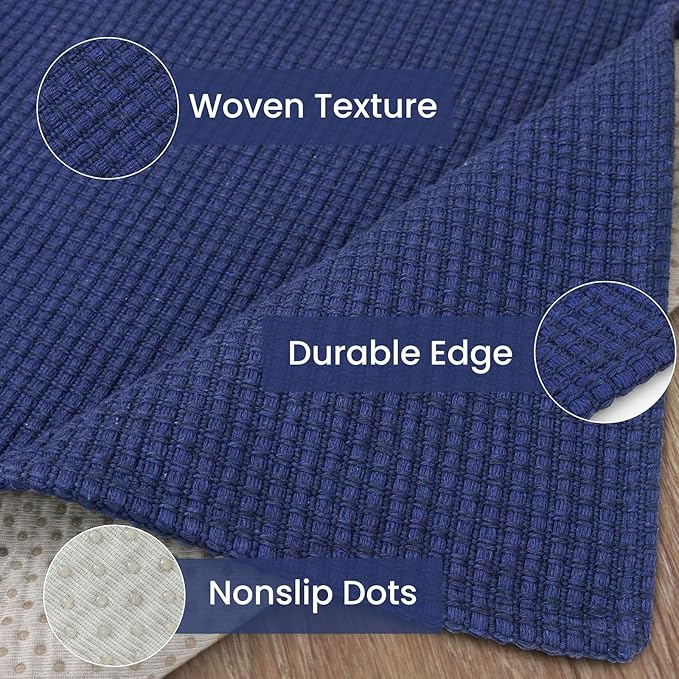 IOHOUZE Washable Runner Rug 2x6 Non Slip Runners for Hallways Entryway Runner Indoor, Kitchen Rugs Woven Cotton Floor Carpet for Kitchen Hall Entrance Bedroom, Royal Blue/Navy