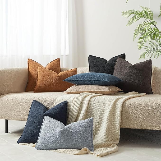 JUSPURBET 12x20 Pillow Covers Set of 2 Decorative Throw Pillow Covers Case for Couch Sofa Bed Soft Boucle Textured Lumbar Cushion Covers with Hidden Zipper for Home Decor Living Room,Dark Coffee