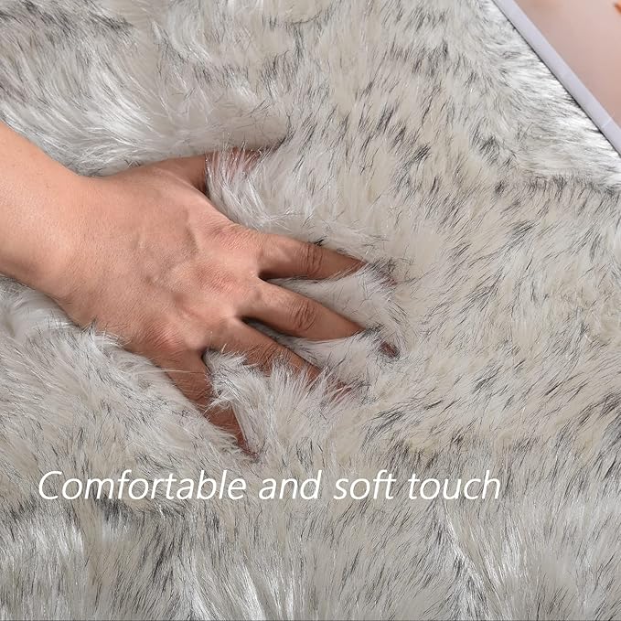 Latepis Area Rugs 9x12 Living Room Alfombras para Salas White with Grey Tips Faux Sheepskin Fur Rug for Bedroom Entertainment Room Home Décor, Rectangle