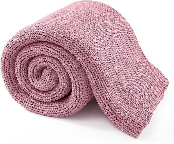 Guohaoi Knitted Weighted Blanket for Adults (Muted Pink 60"x80" 25lbs) No Beads Cooling Throw Blanket for Hot Sleepers, Home Decor Breathable Chunky Knit Heavy Blanket Use on Queen/King Size Bed