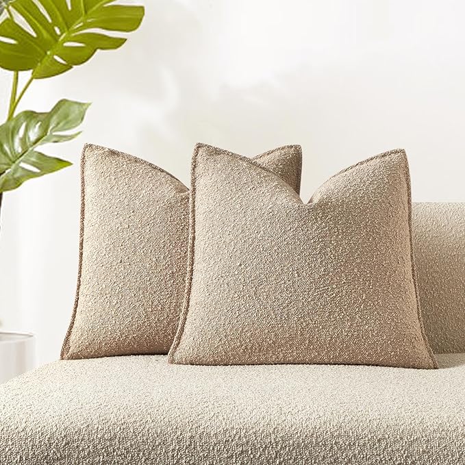 JUSPURBET Pillow Covers Set of 2 Decorative Throw Pillow Covers Case for Couch Sofa Bed Soft Boucle Textured Cushion Covers with Hidden Zipper for Home Decor Living Room 16x16,Oatmeal