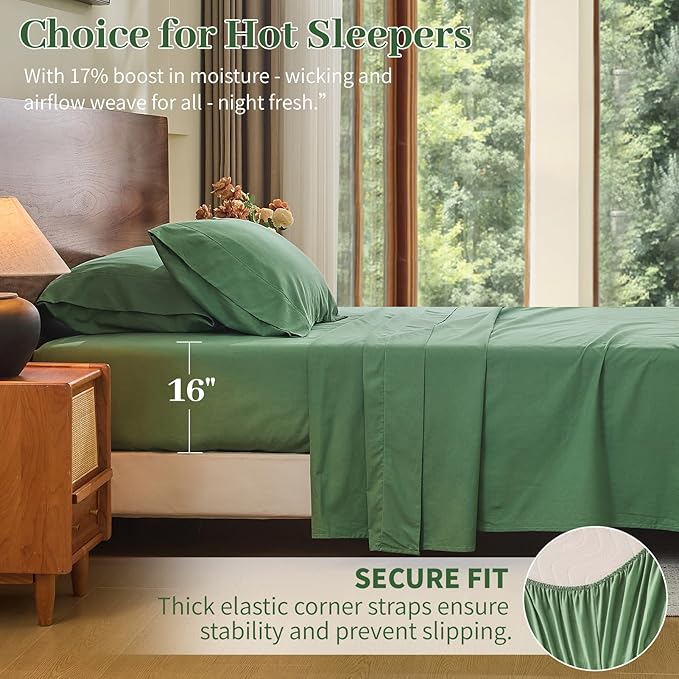 MEISHANG 100% French Pure Linen Sheets King Size - Bed Sheets 4 Piece Sets, Soft Durable Flax Linen, Anti-Tear Breathable Oeko-Tex Certified with 16" Deep Pocket (Sage Green)