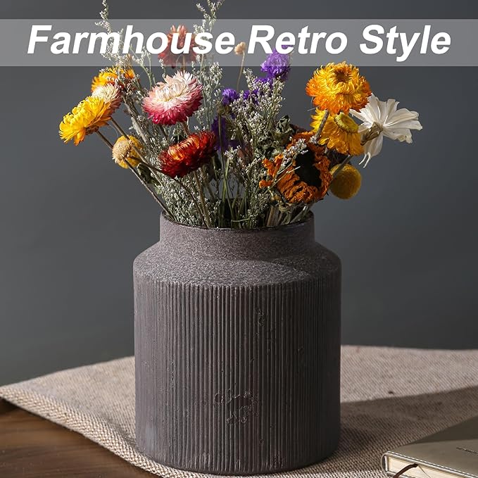 Farmhouse Vase for Home Decor, Vintage Rustic Terracotta Flower Vase Suitable for Home Decor, Living Room, Shelf, Dining Table. 7IN.