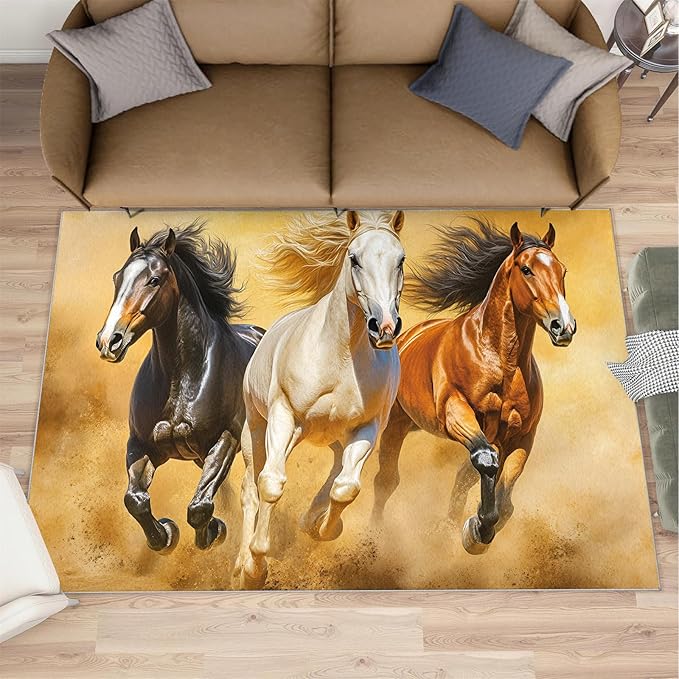 Horses 3x4 Area Rugs for Living Room Stouts Washable Rug Desert Landscape Rug Non Slip Low Pile Soft Area Rugs for Bedroom Bedside Dining Room Kids