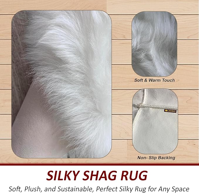 Free Shape Luxury Soft Fluffy Shag Area Rug Double Side by Side 3'x4', 90x120cm - Vegan Fur Ultra Soft Indoor Carpet Nursery Rugs for Bedroom Home Decor, White
