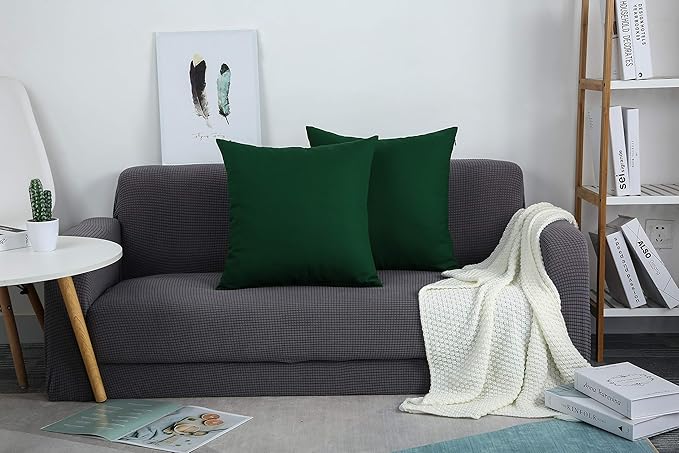 TangDepot Handmade Decorative Solid 100% Cotton Canvas Throw Pillow Covers/Pillow Shams, (20"x20", Deep Green)