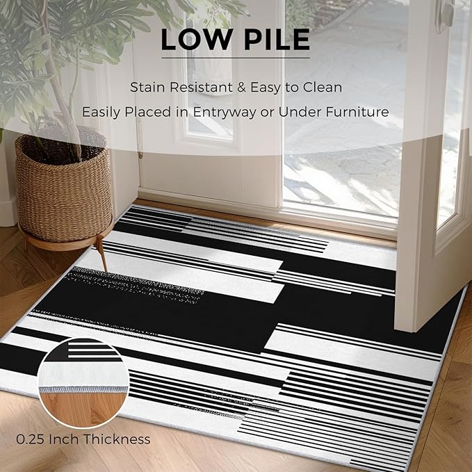 Black and White Stripe Rugs for Home Decor, 4x6 ft, Modern Stripes Area Rugs for Living Room, Soft Non Slip Washable Abstract Striped Carpet Bedroom Decorations Dt-Ghf-31