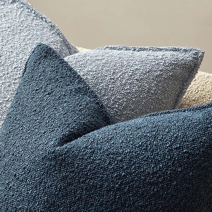 JUSPURBET Blue Decorative Pillow Covers 14x24 Set of 2 Throw Pillow Covers for Couch Sofa Bed Cozy Boucle Textured Lumbar Cushion Covers Cases with Hidden Zipper for Living Room Home Decor