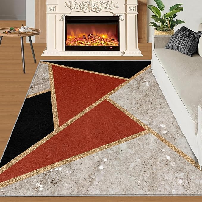 Geometric Marble Carpet Abstract Marble Texture Area Rugs 3D Modern Geometry Area Carpet Irregular Geometric Art Rug for Living Room Dining Room 2x3ft