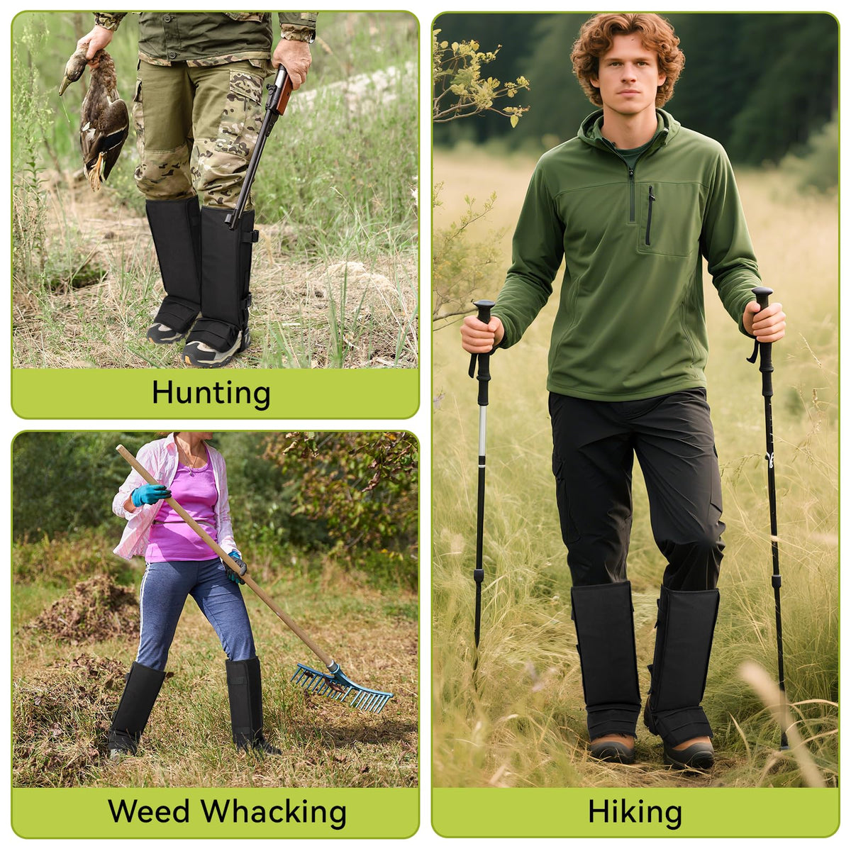 ENPOINT Snake Gaiters - Snake Guards for Legs Men & Women, Black Shoe Gaiters for Hiking, Camping, Fishing, Farm Working, Hunting Equipment, Hunting Gear for Men & Women