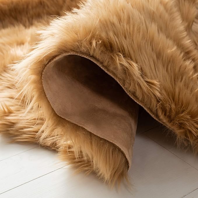 SAFAVIEH Faux Sheep Skin Collection Accent Rug - 4' x 6', Camel, Silken Glam Design, Non-Shedding & Easy Care, 2.35-inch Thick Ideal for High Traffic Areas in Entryway, Living Room, Bedroom (FSS115E)