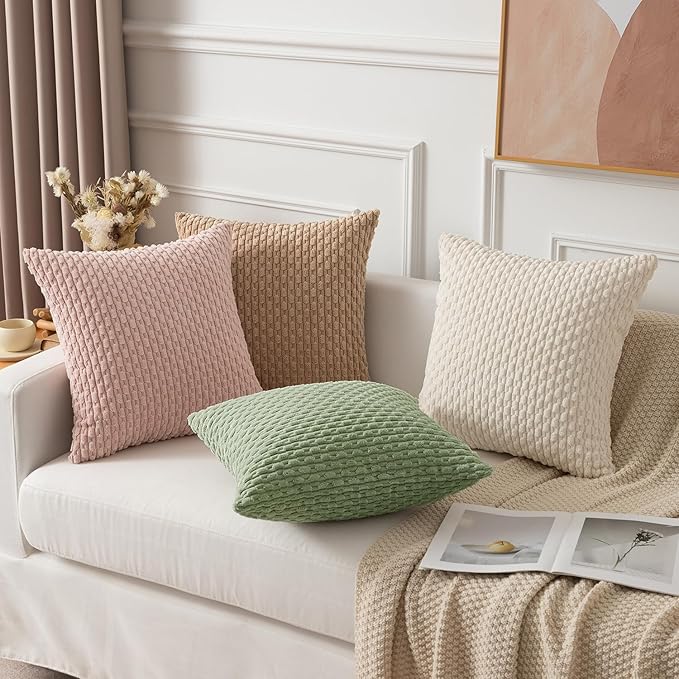 Kevin Textile Spring Euro Sham Pillow Covers 28x28 Inch 2 Packs Soft Boho Striped Corduroy Decorative Throw Pillows for Living Room Couch Bed Sofa Rustic Farmhouse Home Decor 71x71cm Sage Green