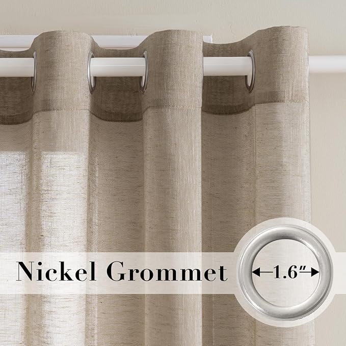 H.VERSAILTEX Linen Curtains Flax Linen Blended Curtain Panels for Living Room/Bedroom Semi Sheer Privacy Curtains 63 inch Length 2 Panels Set Nickel Grommet Window Drapes, Taupe