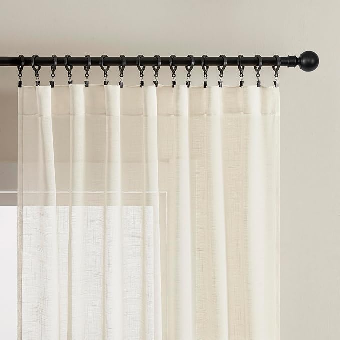 Joydeco Sheer Curtains 84 Inches Long, White Curtains for Living Room 2 Panels Set, Linen Curtains Window Privacy Assured with Light Filtering(W52 x L84 Inch,Linen)