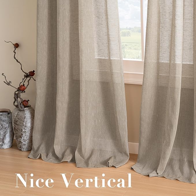 H.VERSAILTEX Linen Curtains Flax Linen Blended Curtain Panels for Living Room/Bedroom Semi Sheer Privacy Curtains 72 inch Length 2 Panels Set Nickel Grommet Window Drapes, Taupe
