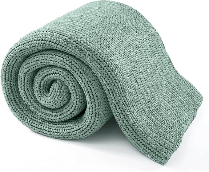 Guohaoi Knitted Weighted Blanket for Adults (Haze Green 60"x80" 12lbs) No Beads Cooling Throw Blanket for Hot Sleepers, Home Decor Breathable Chunky Knit Heavy Blanket Use on Queen/King Size Bed
