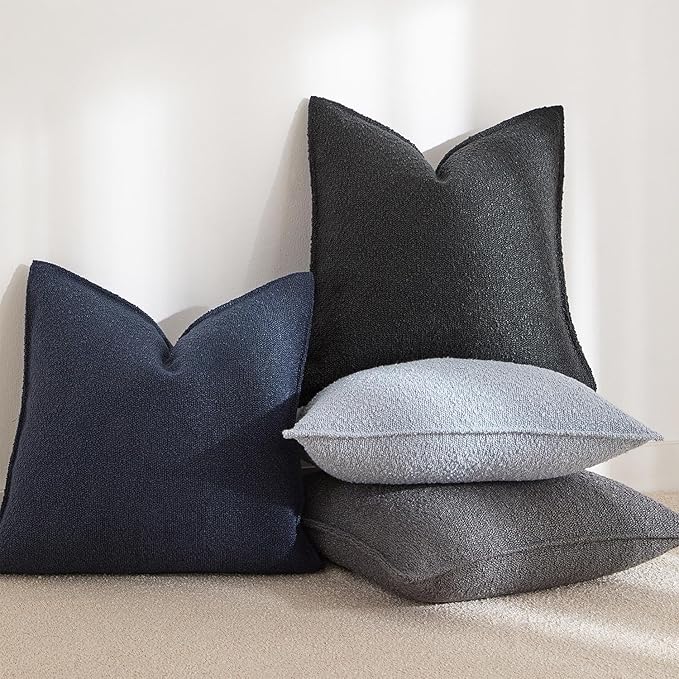 JUSPURBET Light Blue Decorative Pillow Covers 18x18 Set of 2 Throw Pillow Covers for Couch Sofa Bed Cozy Boucle Textured Cushion Covers Cases with Hidden Zipper for Living Room Home Decor
