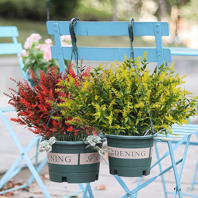 RECUTMS 20 Bundles Outdoor Artificial Flower UV Resistant Fake Stems Plants, Faux Plastic Greenery for Indoor Outside Hanging Plants Garden Porch Window Box Home Wedding Farmhouse Décor(Yellow)