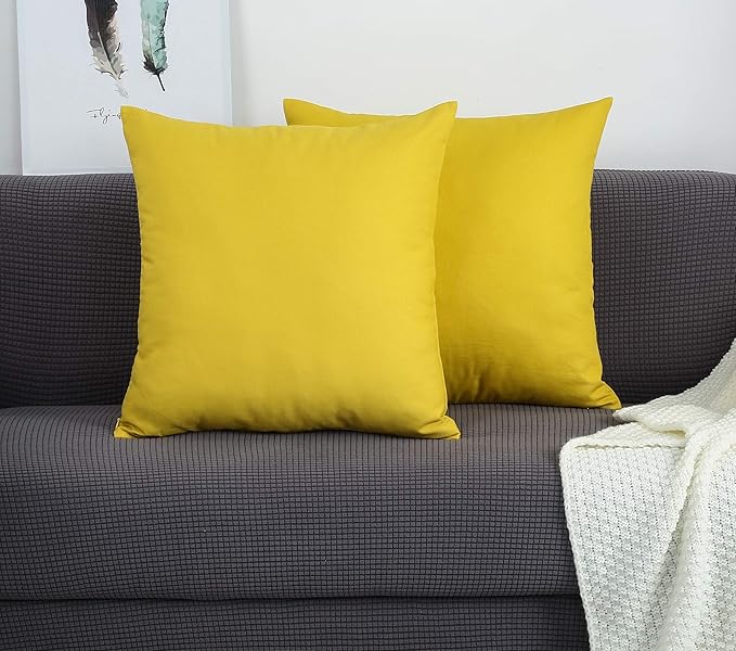 TangDepot Handmade Decorative Solid 100% Cotton Canvas Throw Pillow Covers/Pillow Shams, (14"x14", Deep Yellow)