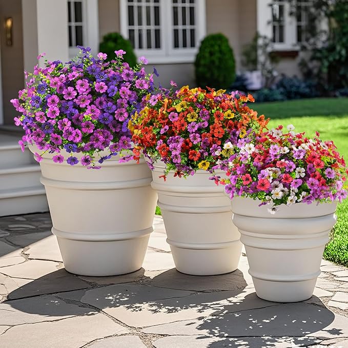 INQCMY Artificial Flowers for Outdoors Faux Plants Fake Flowers Spring Summer Decoration,12 Bundles Faux Silk Colorful Daisy Realistic UV Resistant for Outside Home Planter Window Porch Patio Yard