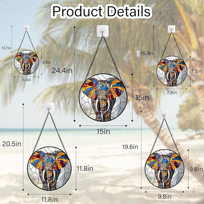 Stained Glass Window Hanging, Colorful Elephant Sun Catcher for Door Home Decor Animal Suncatcher Christmas Mother's Day Birthday Gifts for Women Men Mom and Nana 7.8 in