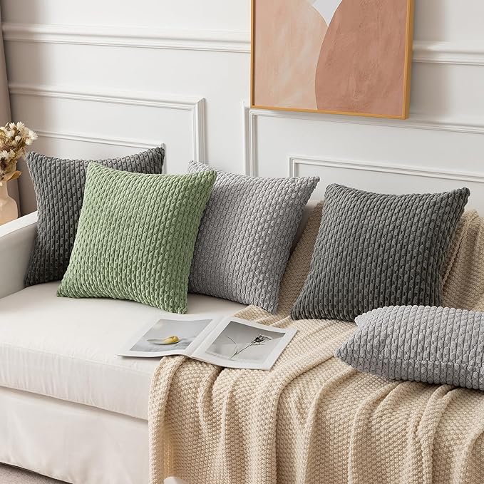 Kevin Textile Spring Euro Sham Pillow Covers 28x28 Inch 2 Packs Soft Boho Striped Corduroy Decorative Throw Pillows for Living Room Couch Bed Sofa Rustic Farmhouse Home Decor 71x71cm Sage Green