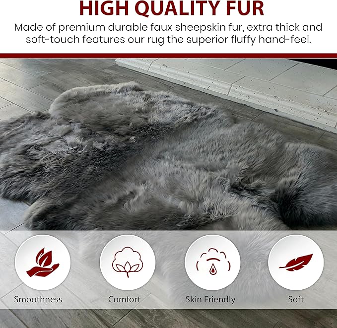 Free Shape Luxury Soft Fluffy Shag Area Rug Single and a Half 2'x4', 60x120cm - Vegan Fur Ultra Soft Indoor Carpet Nursery Rugs for Bedroom Home Decor, Dark Grey