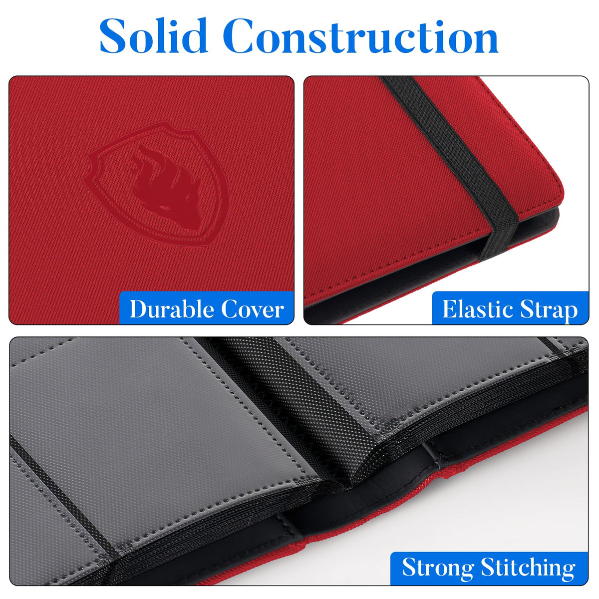 Premium 9 Pocket Card Binder for 540 Cards, Fabmaker PU Cover Trading Card Binder, Sturdy Card Collection Album, Sleek Card Holder Folders for Game Cards & Sports Cards, Red