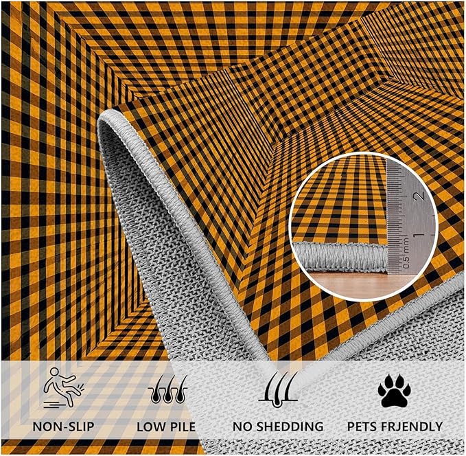 3D Rugs Optical Illusion - Plaid Rug 6x9, Geometric Stripes Soft Neutral Indoor Floor Mats Carpet, Non-Slip Stain Resistant Modern Orange Rug for Bedroom, Living Room Rugs
